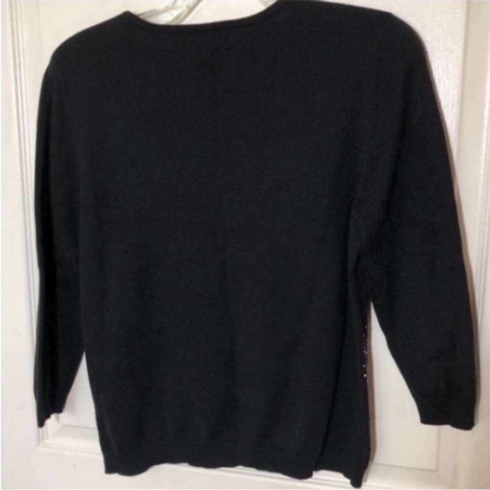 Alfred Dunner Sweater Black Argyle Plaid Checkered Diamond Gems Metallic Knit PM - Picture 6 of 16